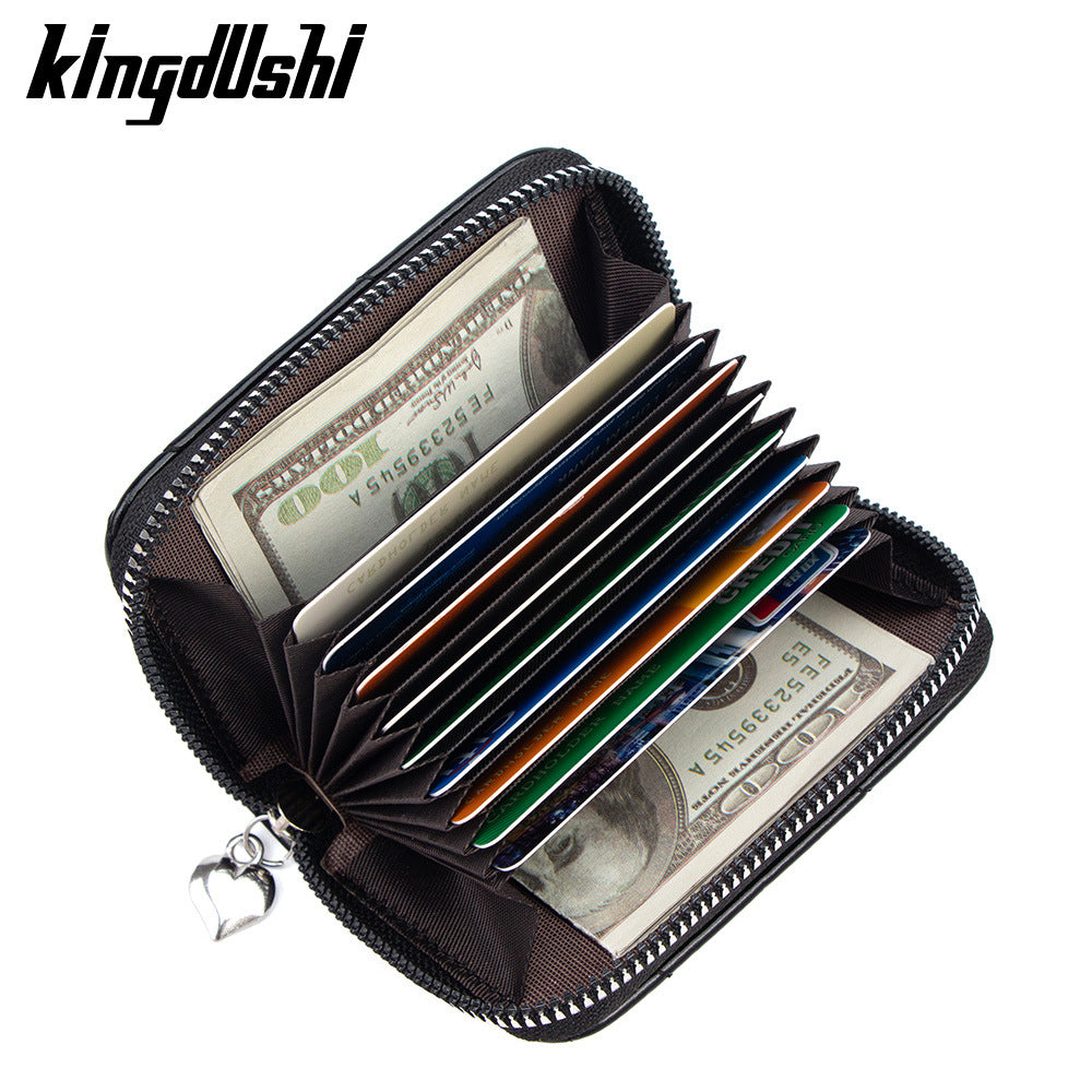 Stylish Heart Embroidery Zipper Card Holder with Multiple Slots and Large Capacity for Daily Use