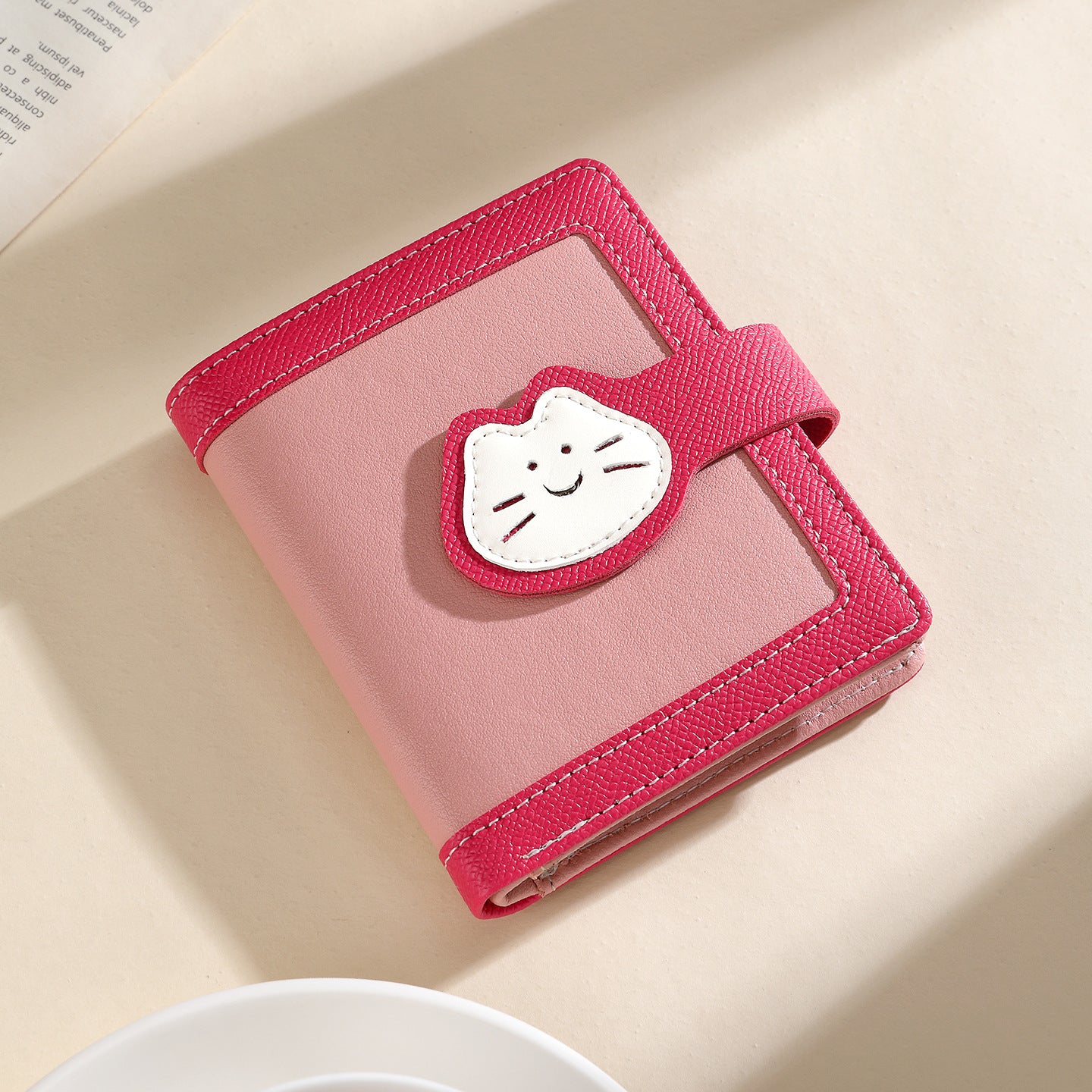 Multiple Card Slots Student Cute Cat Buckle Short Pu Wallet Simple Tri Fold Women's Wallet Wallet