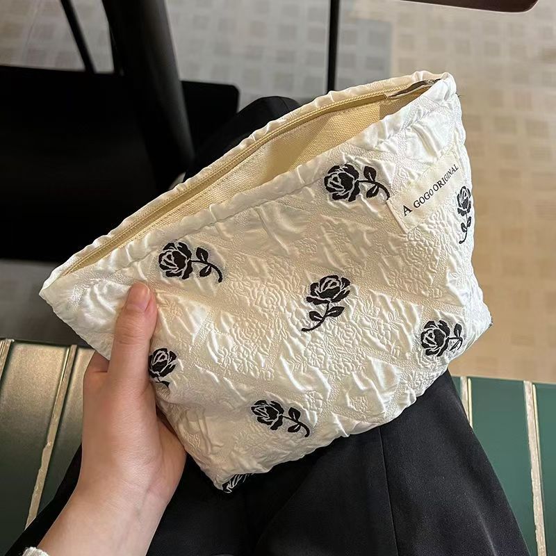Ladies Cosmetic Bag Fashion Corduroy Contrast Color Striped Make-up Bag Cosmetic Bag Portable Travel Daily Storage Toiletry Bag