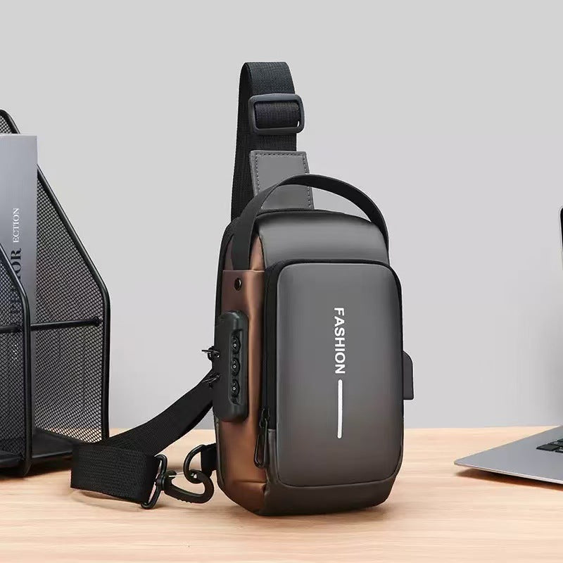 Men's Messenger Bag Waterproof Password Lock Chest Bag Men's Large Capacity Commuter Travel Crossbody Shoulder Bag