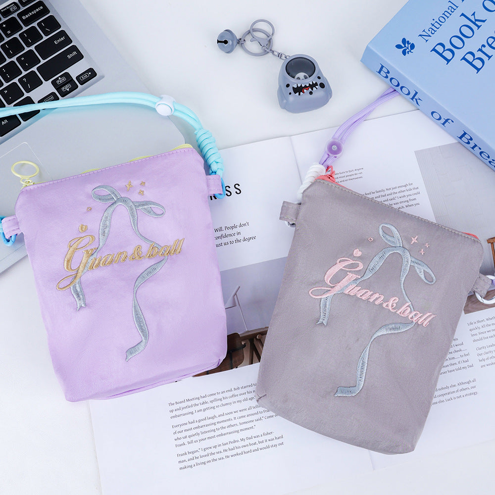 Summer Bowknot Crossbody Phone Bag for Women Lightweight Fashion Embroidery Shoulder Coin Purse