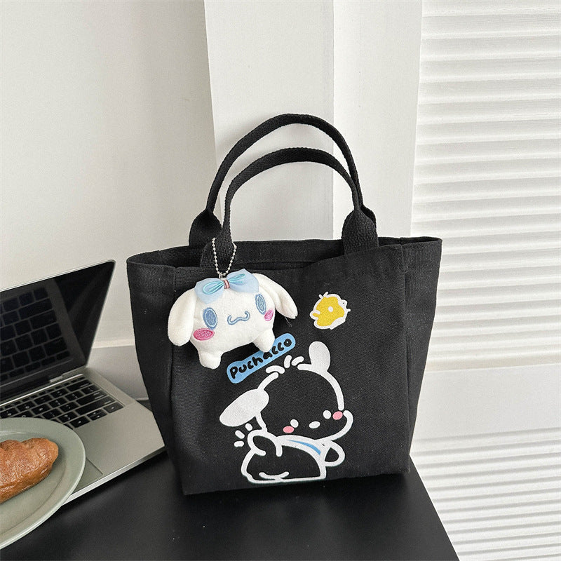 Cute Kawaii Canvas Tote Bag with Pochacco Print, Perfect for Daily Commute and Casual Outings