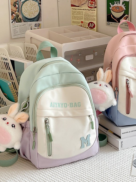 Cute Kids Backpack with Plush Rabbit Charm for School Travel and Spring Outings - Waterproof Oxford Fabric Design