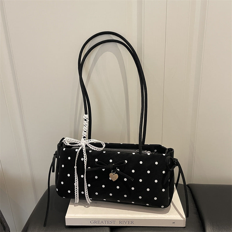 Chic Polka Dot Tote Bag with Bow Detail - Perfect for Daily Commute and Casual Outings
