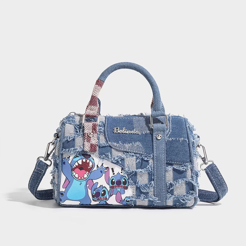 2026 New Checkerboard Denim Tote Bag with Frayed Edges and Crossbody Strap, Urban Minimalist Style