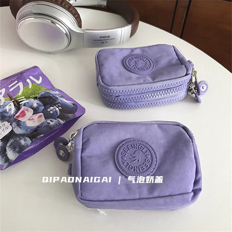 Taro Purple Nylon Coin Purse Female Storage Mini Lipstick Earphone Multi-Layer Small Card Holder