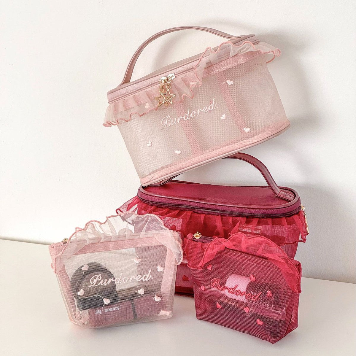 Ruffled Mesh Bag Good-looking Girl's Heart Student Portable Breathable Lipstick Sample Storage Bag