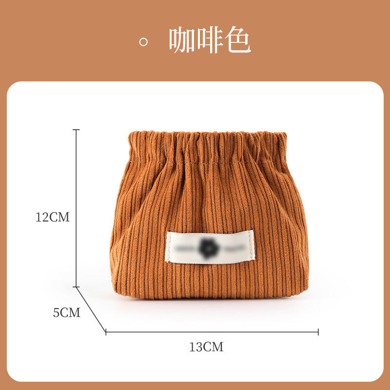 Portable Ribbed Cotton Cosmetic Bag with Elastic Opening for Travel and Daily Use