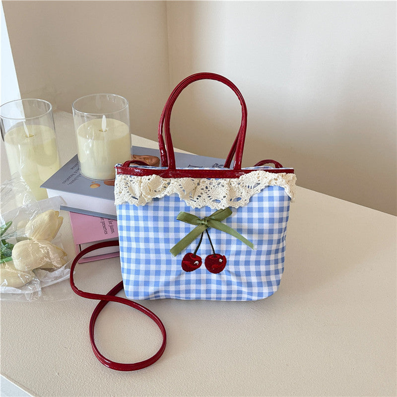 Good-looking Fashion Casual New Style Plaid Shoulder Tote Bag Cartoon Minimalist Women's Commuter Hand-Carrying Bag