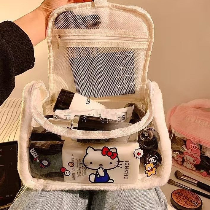 New Cartoon Plush Women's Cosmetic Bag Large Capacity Soft and Portable Daily Storage Hand Bag