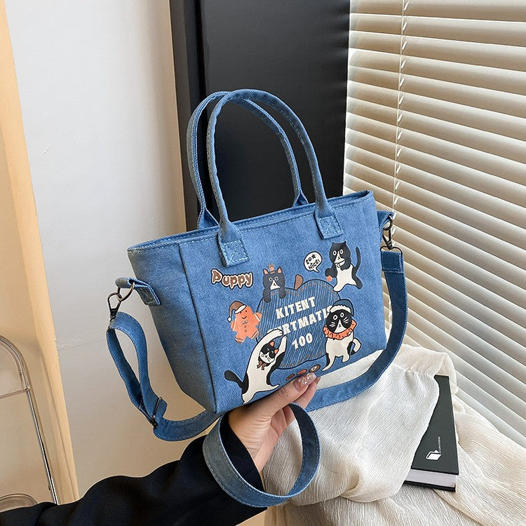 New Denim Bag Women's Large Capacity Mori Cute Spring Summer Crossbody Bag Casual Portable Class Tote Bag