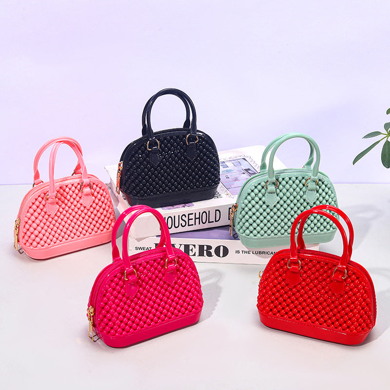 Cute Kids Beaded Handbag with Chain Strap for Girls, Fashionable Mini Shell Bag for Daily Use