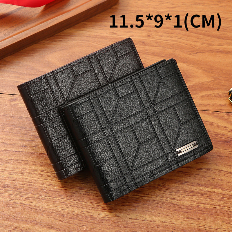 Fashionable Men's Wallet with Geometric Pattern Soft PU Leather Compact Design Multi-Card Slots