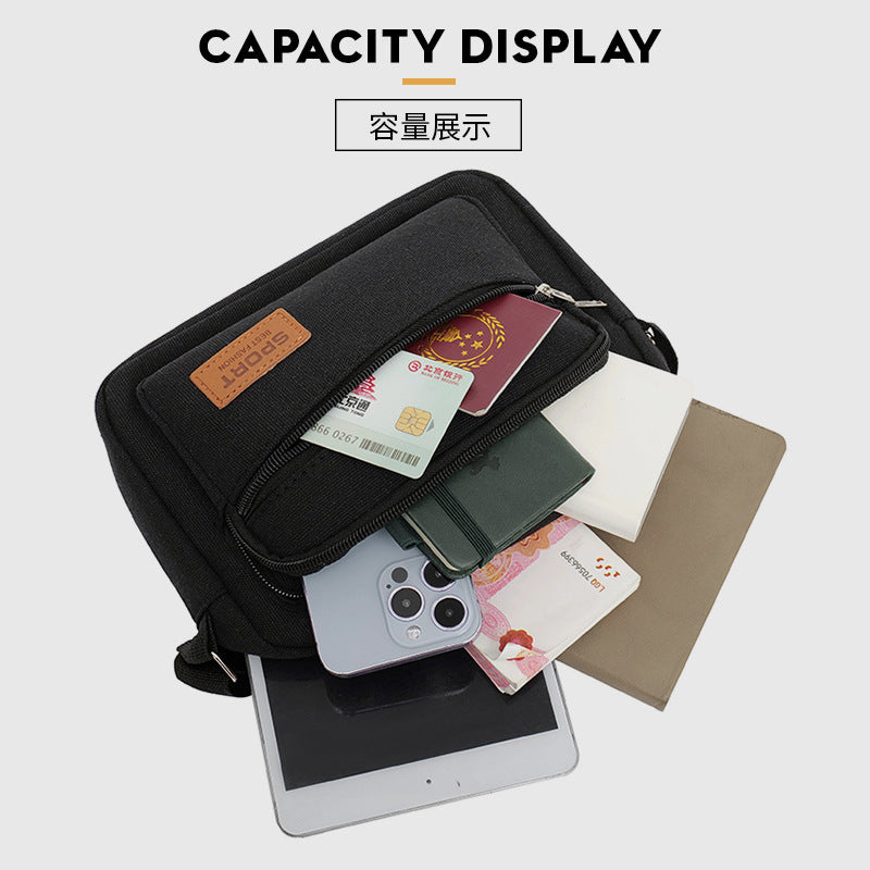 Men's Urban Simple Canvas Shoulder Bag Unisex Breathable Messenger Bag Multi-Pocket Adjustable Shoulder Strap Commuter Phone Bag