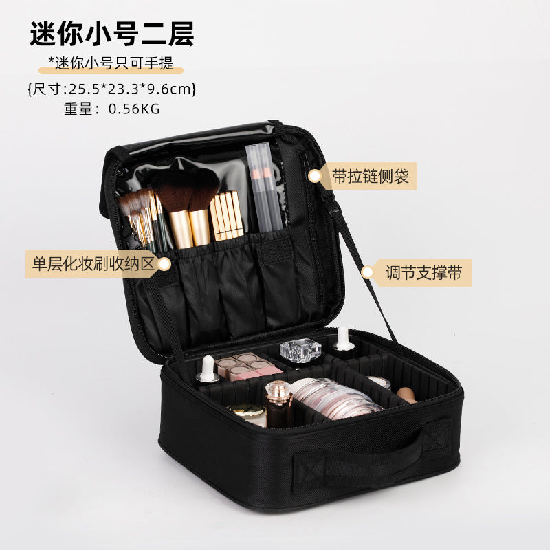 Large Capacity Portable Cosmetic Makeup Case with Multiple Layers and Brush Organizer for Travel and Home Use
