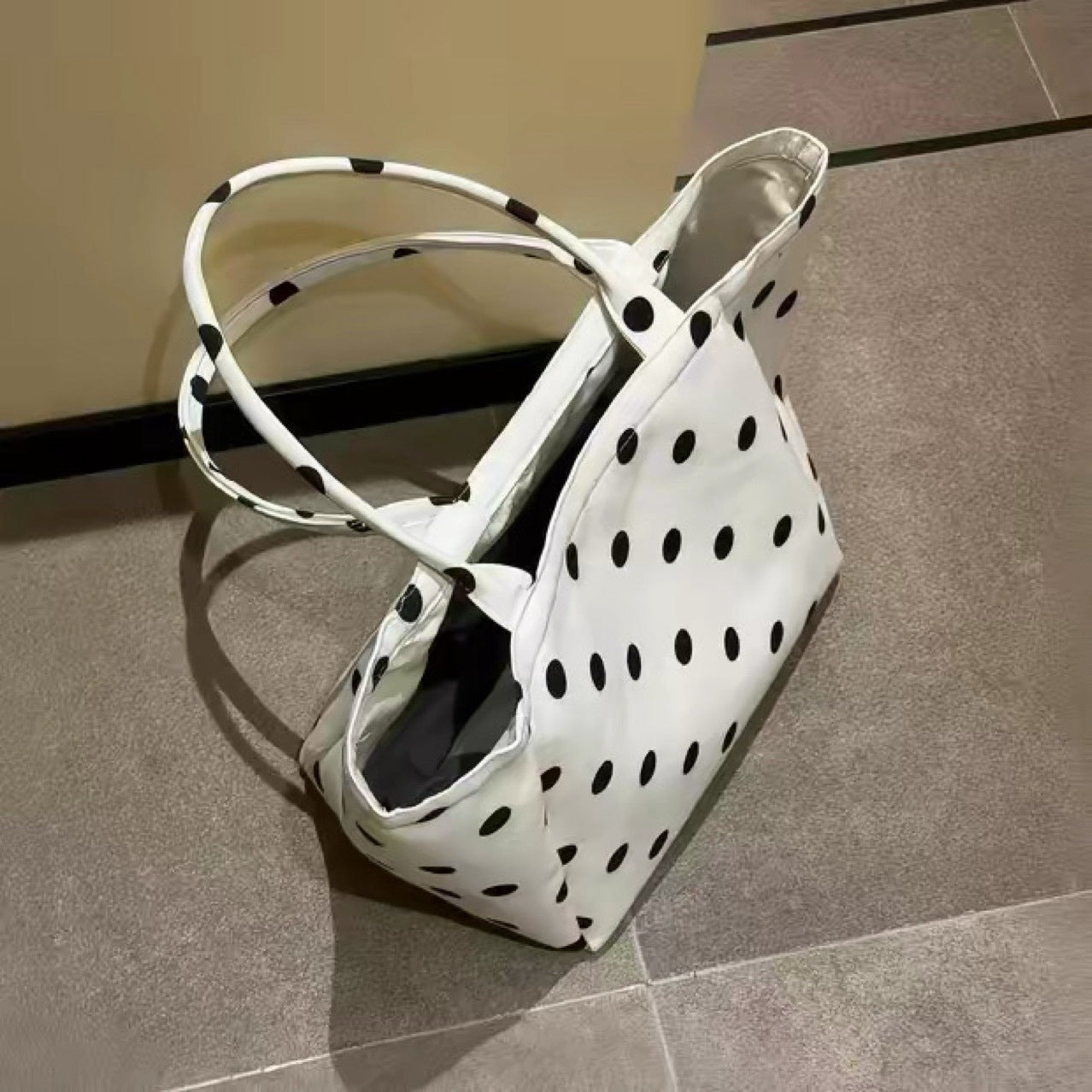 New Korean Style Idle Style Polka Dot Canvas Large Capacity Totes Daily Commuter Travel Storage Essential