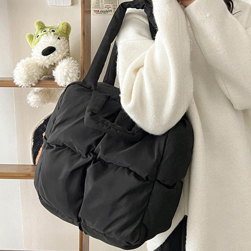 New Cotton-Padded Jacket Women's Korean-Style Large Capacity Fashion All-Match Shoulder down Bag Portable Tote Bag