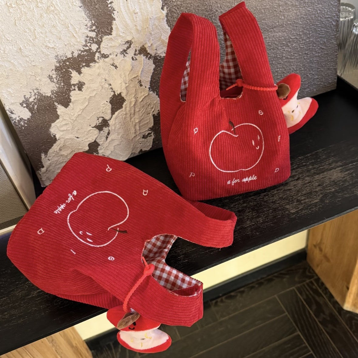 Cute Apple Pattern Corduroy Handbag with Embroidery Design, Perfect for Daily Use and Stylish Outfits