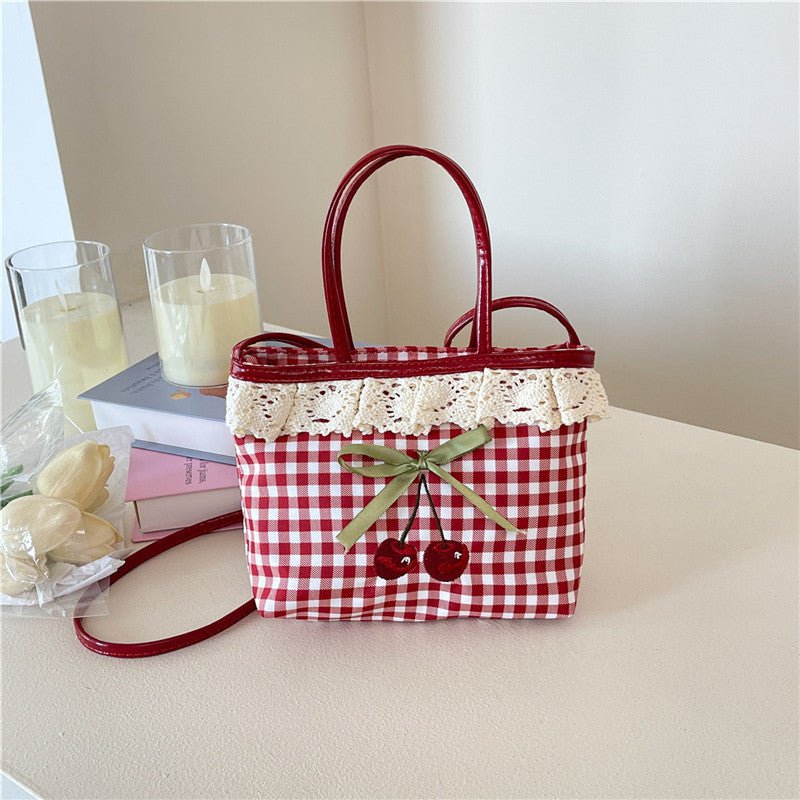 Good-looking Fashion Casual New Style Plaid Shoulder Tote Bag Cartoon Minimalist Women's Commuter Hand-Carrying Bag