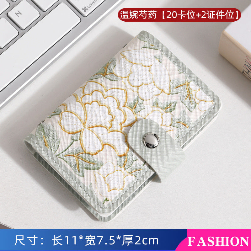 Floral Art Card Holder for Women - Vintage Style Multi-Card Wallet with Waterproof Design and Elegant Embroidery