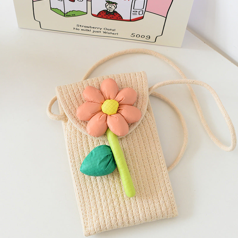 Cute Flower Embroidered Woven Crossbody Bag for Women, Summer Fashion Street Style Small Shoulder Bag with Magnetic Closure
