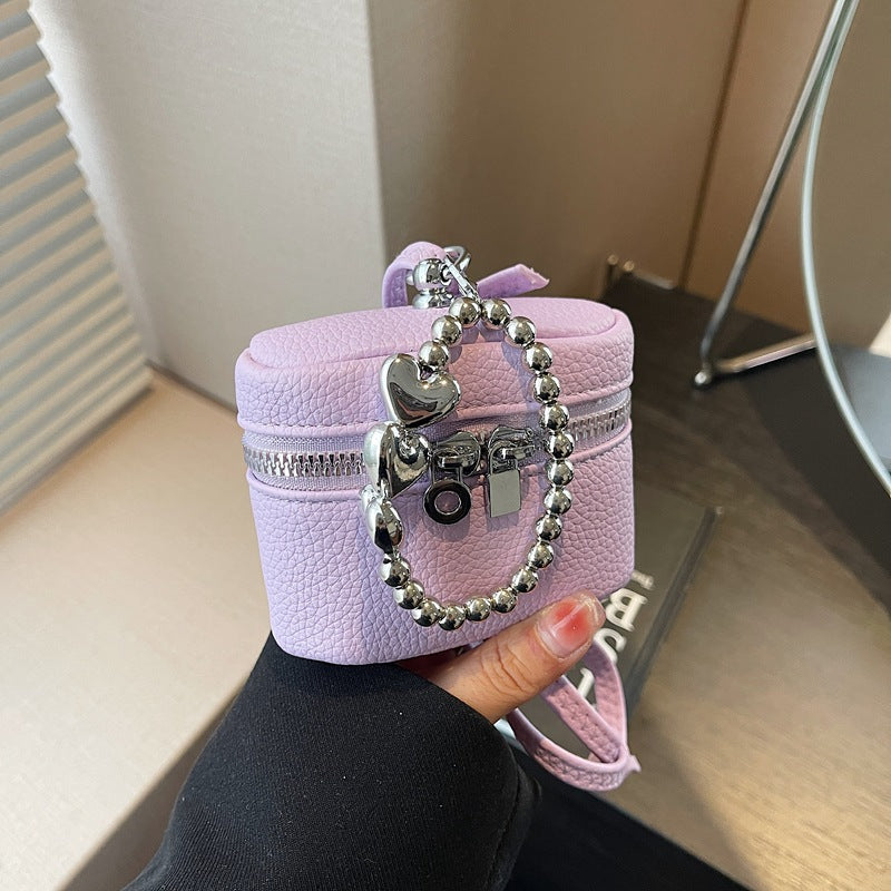 Chic Mini Box Bag with Heart Charm Chain for Women, Casual Urban Style Crossbody Handbag