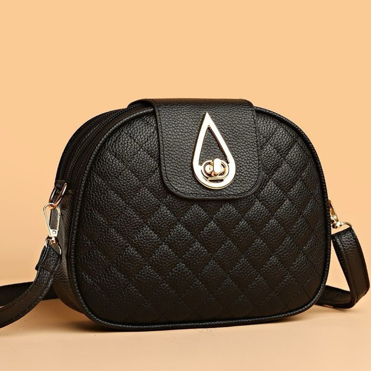 New Women's Diamond Crossbody Bag Lock Design Soft Leather round Shoulder Bag Everyday Joker Fashion Pouch