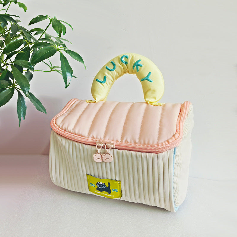 Cute Cottage Cosmetic Bag Girl Large Capacity Skincare Storage Bag Portable Portable Travel Toiletry Bag