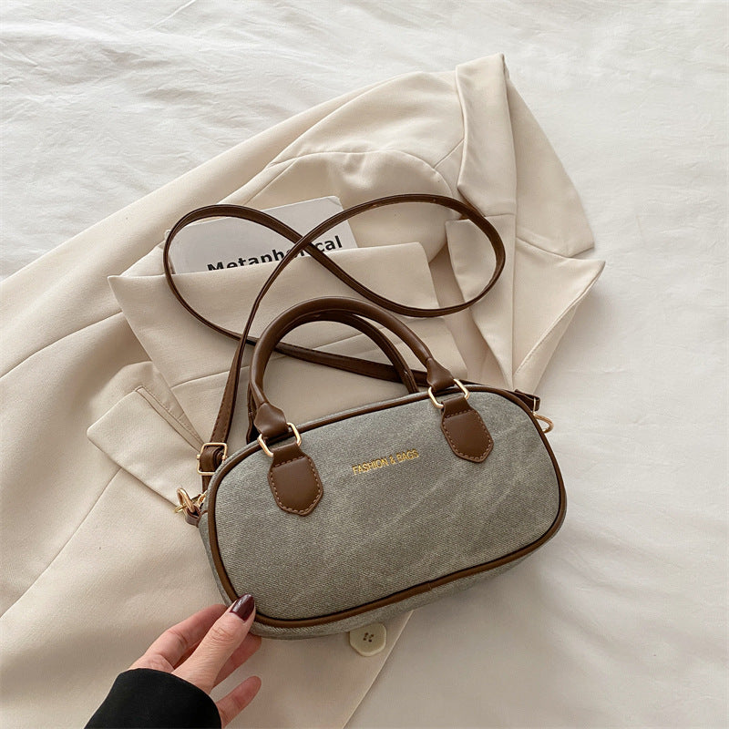 Hand-Carrying Retro Bowling Bag Women's Summer New Fashion Casual Shoulder Bag Small High-Looking Messenger Bag
