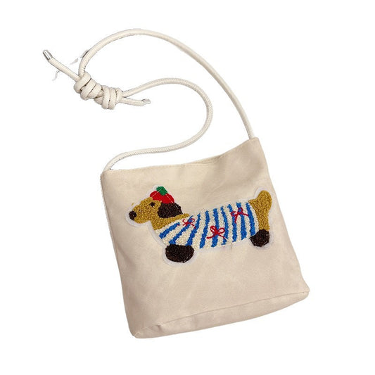 Women's Cross-Body Bag Cute Dachshund Embroidered Canvas Shoulder Bag Bends and Hitches Shoulder Strap Everyday Joker Fashion Commuter Bag
