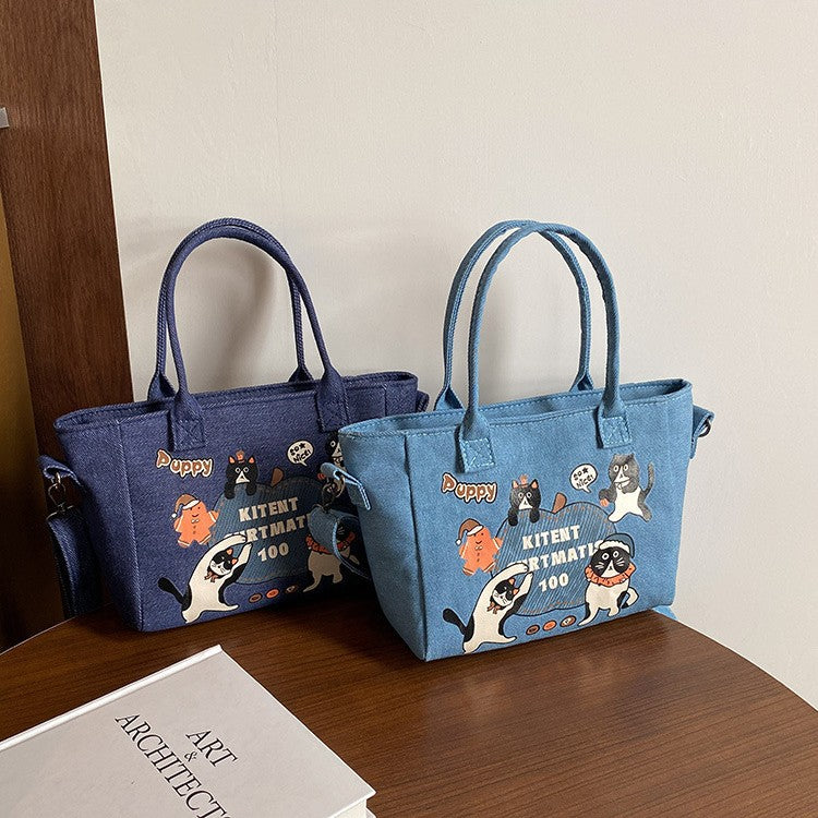 New Denim Bag Women's Large Capacity Mori Cute Spring Summer Crossbody Bag Casual Portable Class Tote Bag