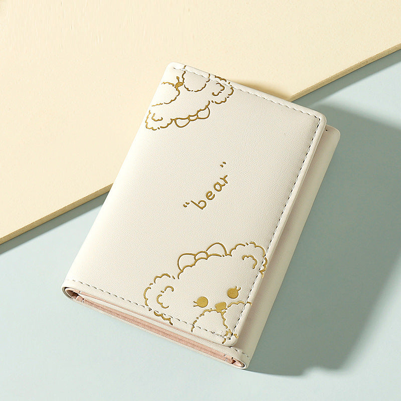 Cute Three-Fold Wallet for Women with Card Slots and Cash Compartment, Stylish PU Leather Design