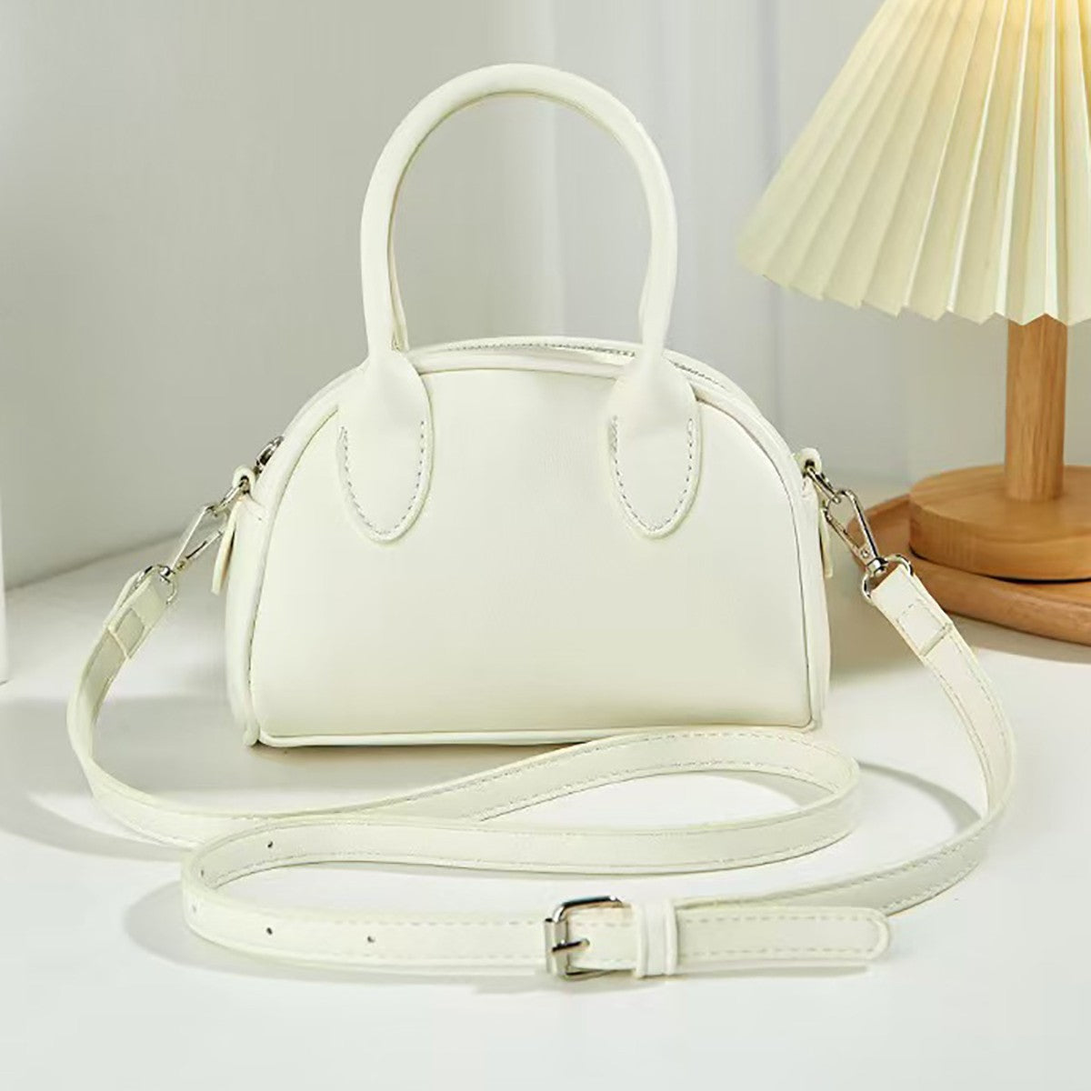 Chic Minimalist Boston Bag Women's Handheld Crossbody Shell Shape PU Leather Fashion Everyday Style