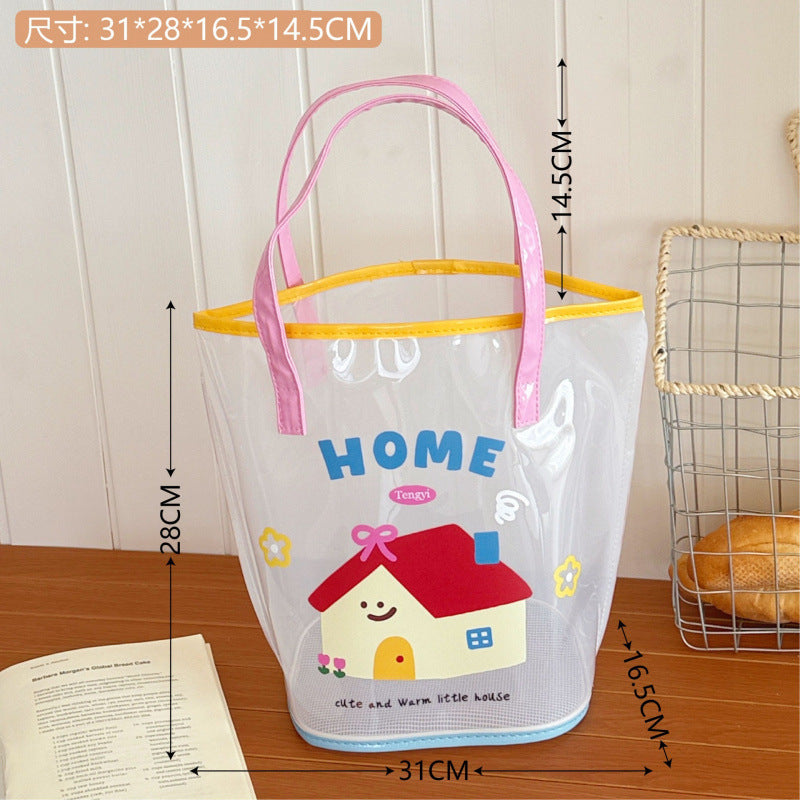 Simple Fashion Jelly Beach Bag Cartoon Tote Cute Transparent Waterproof Travel Tote Shoulder Bag