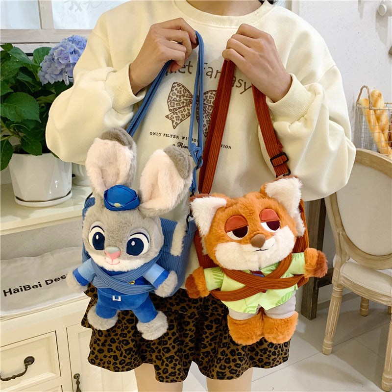 Cute Cartoon Bunny Plush Shoulder Bag with Soft Velvet Design and Magnetic Closure for Daily Use