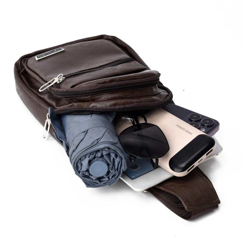 Men's Soft Leather Chest Bag Waterproof Leisure Business Messenger Bag Fashion All-Match Travel Essential