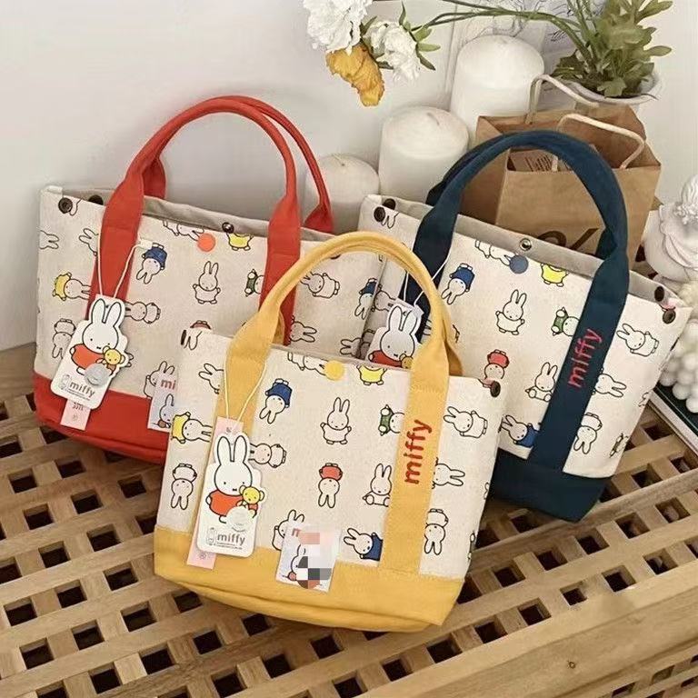 Miffy Cartoon Canvas Tote Bag for Women, Casual Everyday Handbag with Zipper Closure and Phone Pocket