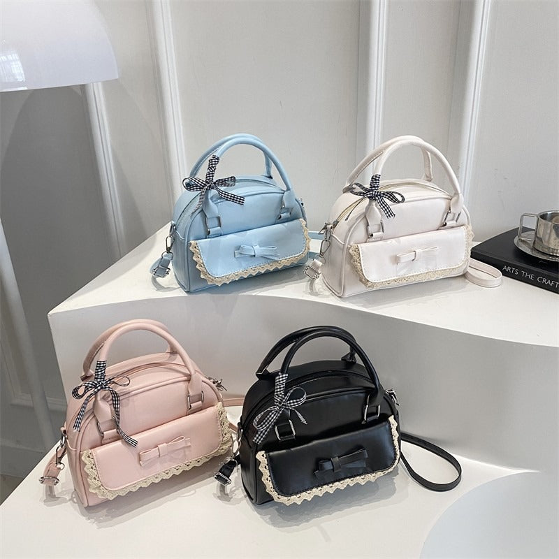 Cute Korean Style Handbag with Bow and Lace Trim, Fashionable Crossbody Bag for Women, Simple and Sweet Design