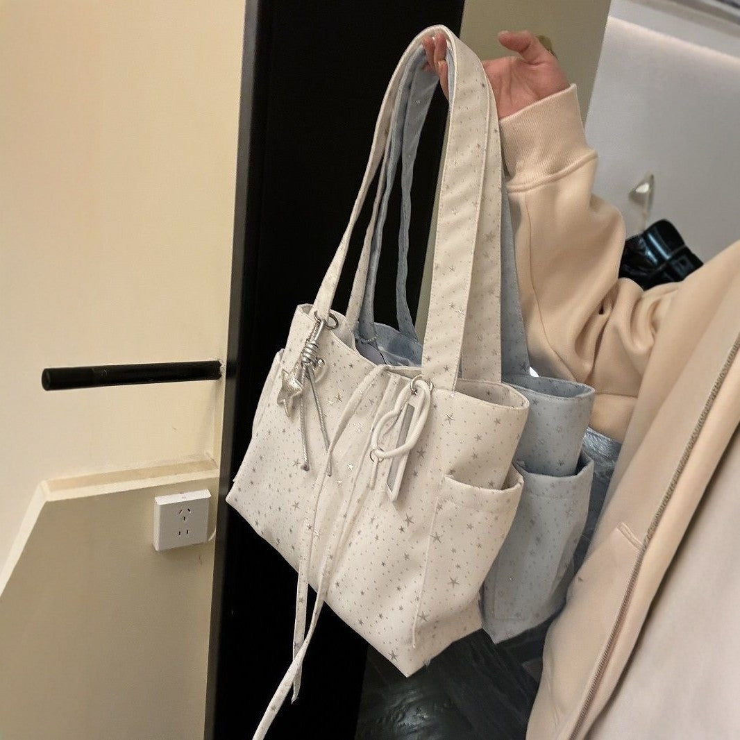 Women's Shoulder Bag Korean Style XINGX Rhinestone Canvas Tote Bag Large Capacity Shoulder Portable Commute Leisure Travel Versatile