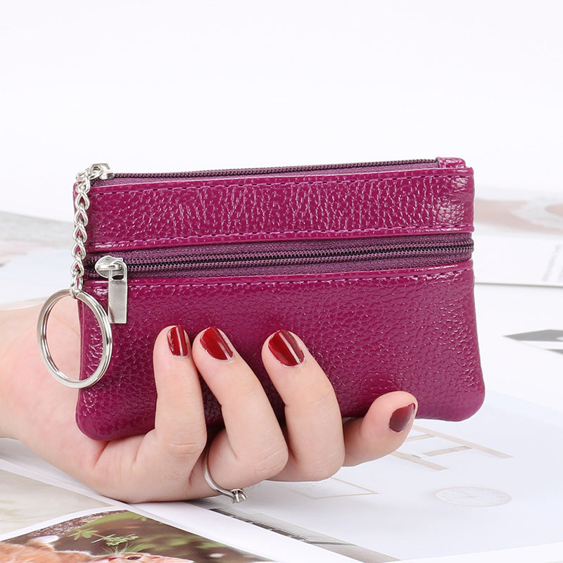 Authentic Leather Tactile Feel Coin Purse Female Small Mini Short Zip Key Bag Simple Coin Coin Pocket