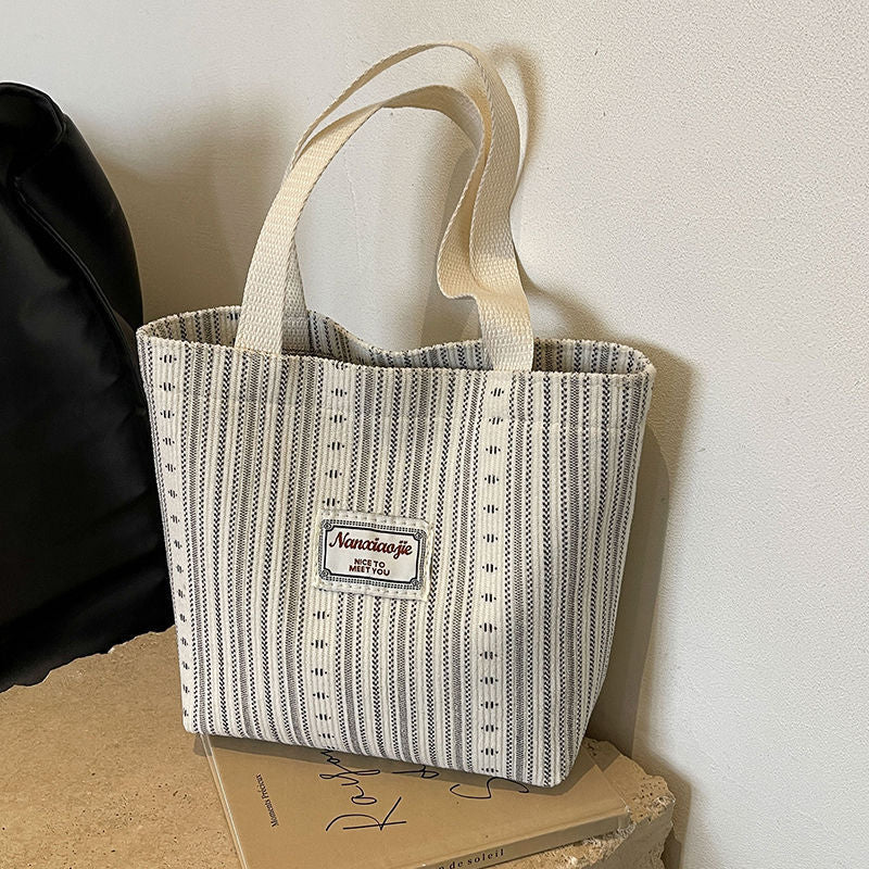 Canvas Bag Women's Fashion Striped Hand Carrying Class Tote Commuter Shoulder Bag