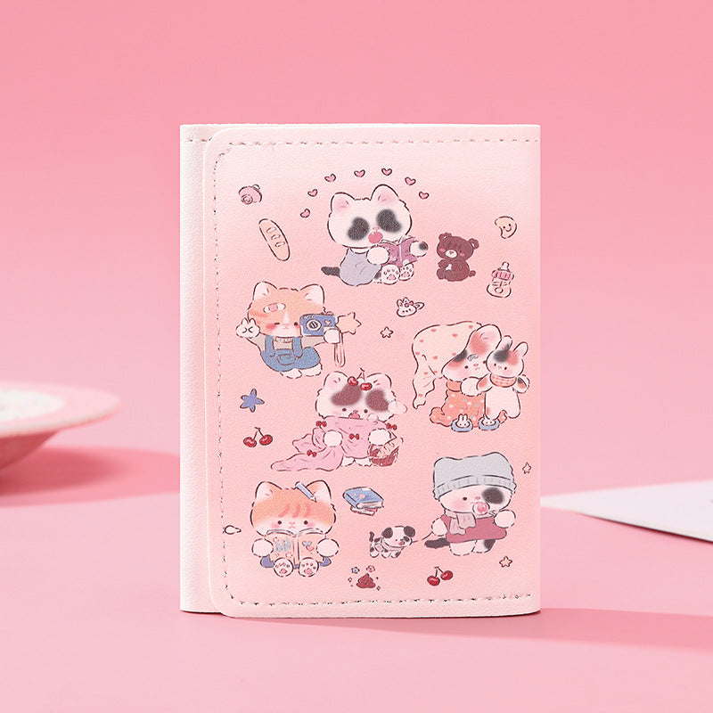 Cute Cartoon Animal Design Triple Fold Wallet for Women with Card Slots and ID Window, Perfect for Daily Use