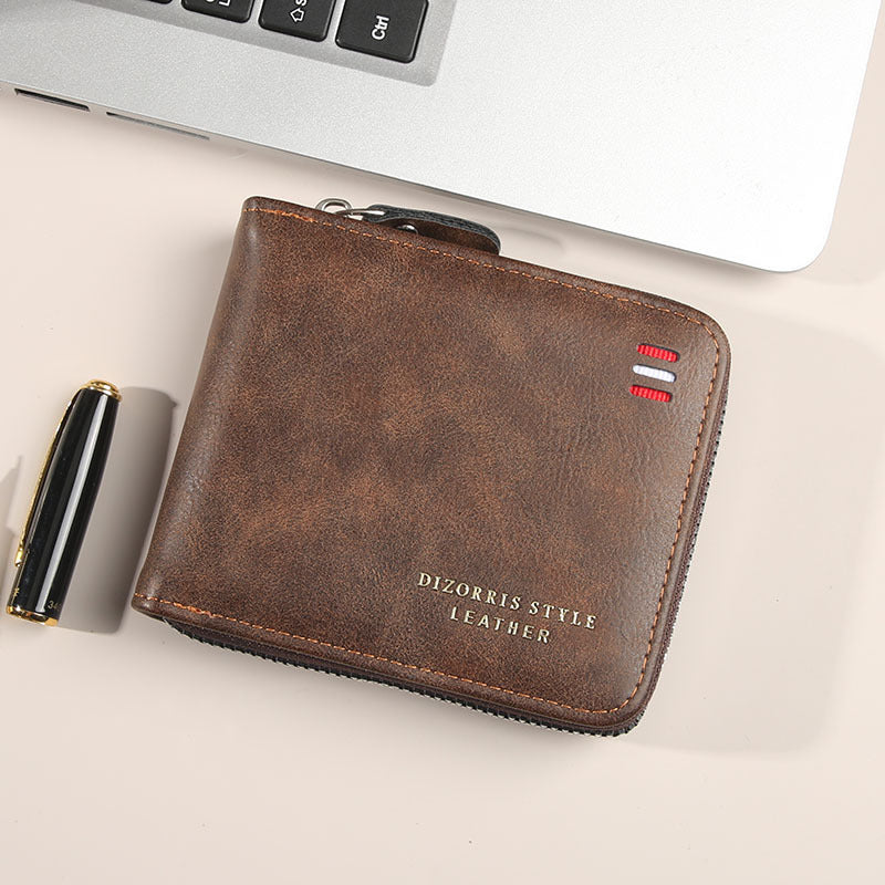 Retro PU Leather Men's Wallet with Zipper and Expandable Design for Daily Use