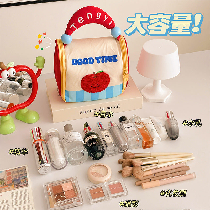 Cute Portable Cosmetic Bag Female Dopamine Contrast Color Large Capacity Portable Toiletry Bag Travel Cosmetics Classification Storage Bag