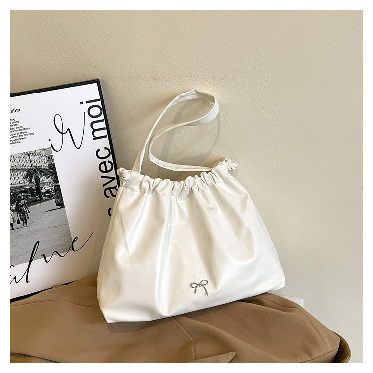 2025 New Fashion Drawstring Bucket Tote Bag for Women, Large Capacity Casual Shoulder Bag with Elegant Bow Design