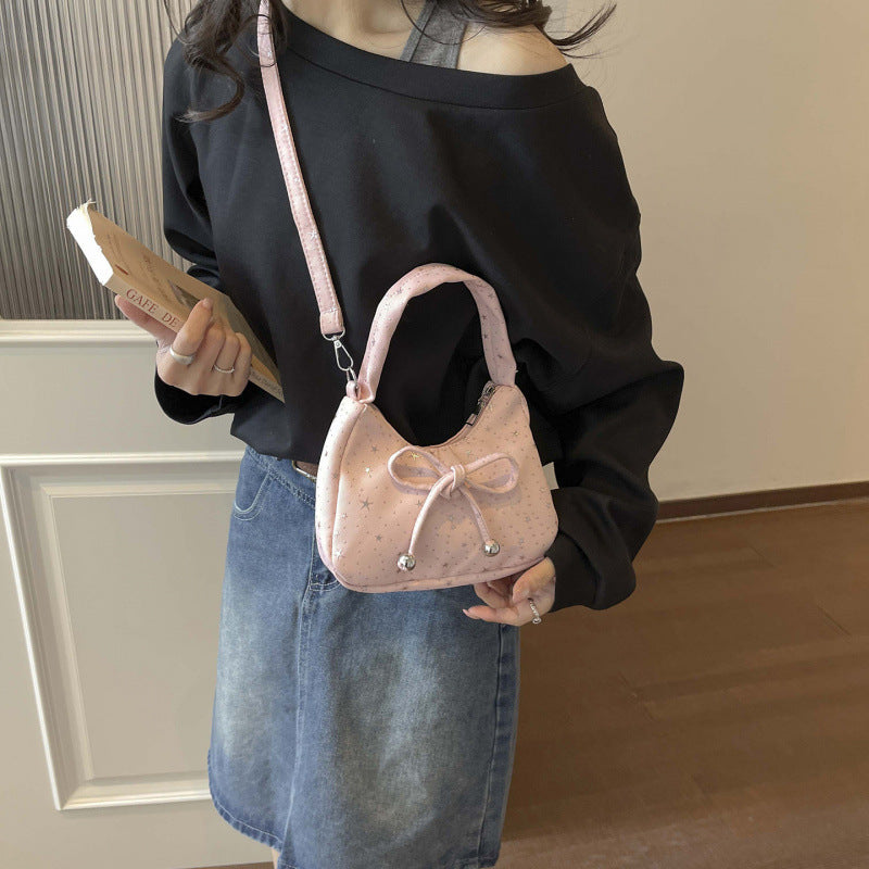 Chic Star-Print Crossbody Bag with Drawstring Detail for Women, Trendy Summer Fashion Accessory