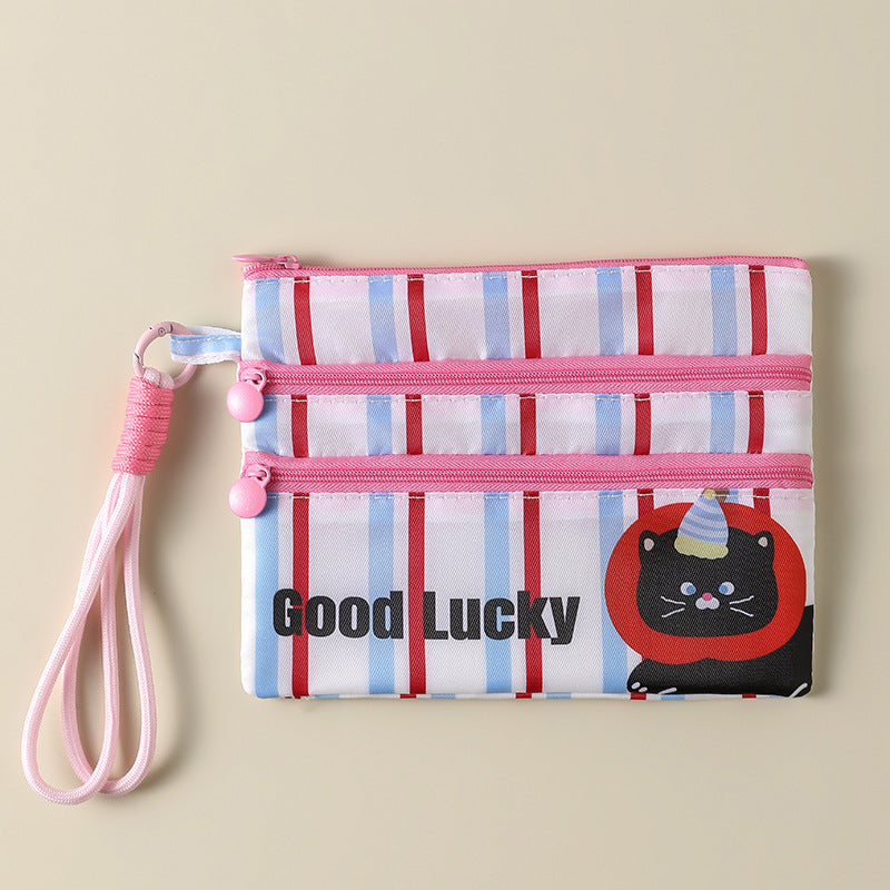 Cute Cartoon Travel Document Women's Storage Bag Multi-Layer Zipper Design Storage Passport Ticket ID Card Portable Portable Small Bag