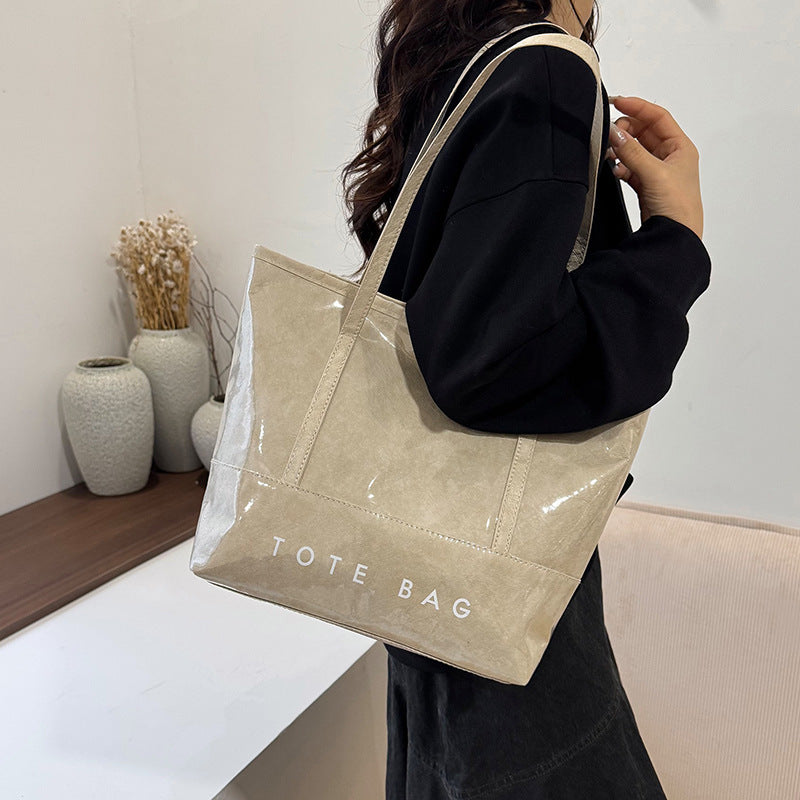 Tote Bag Commuter High-Grade Large Capacity Women's Bag PVC Tyvek All-Match Waterproof Bright Leather Shoulder Bag