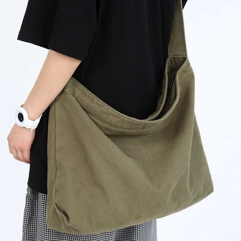 Minimalist Canvas Sling Bag for Daily Commute and Casual Outfits - Unisex Japanese Style Crossbody Bag with Large Capacity