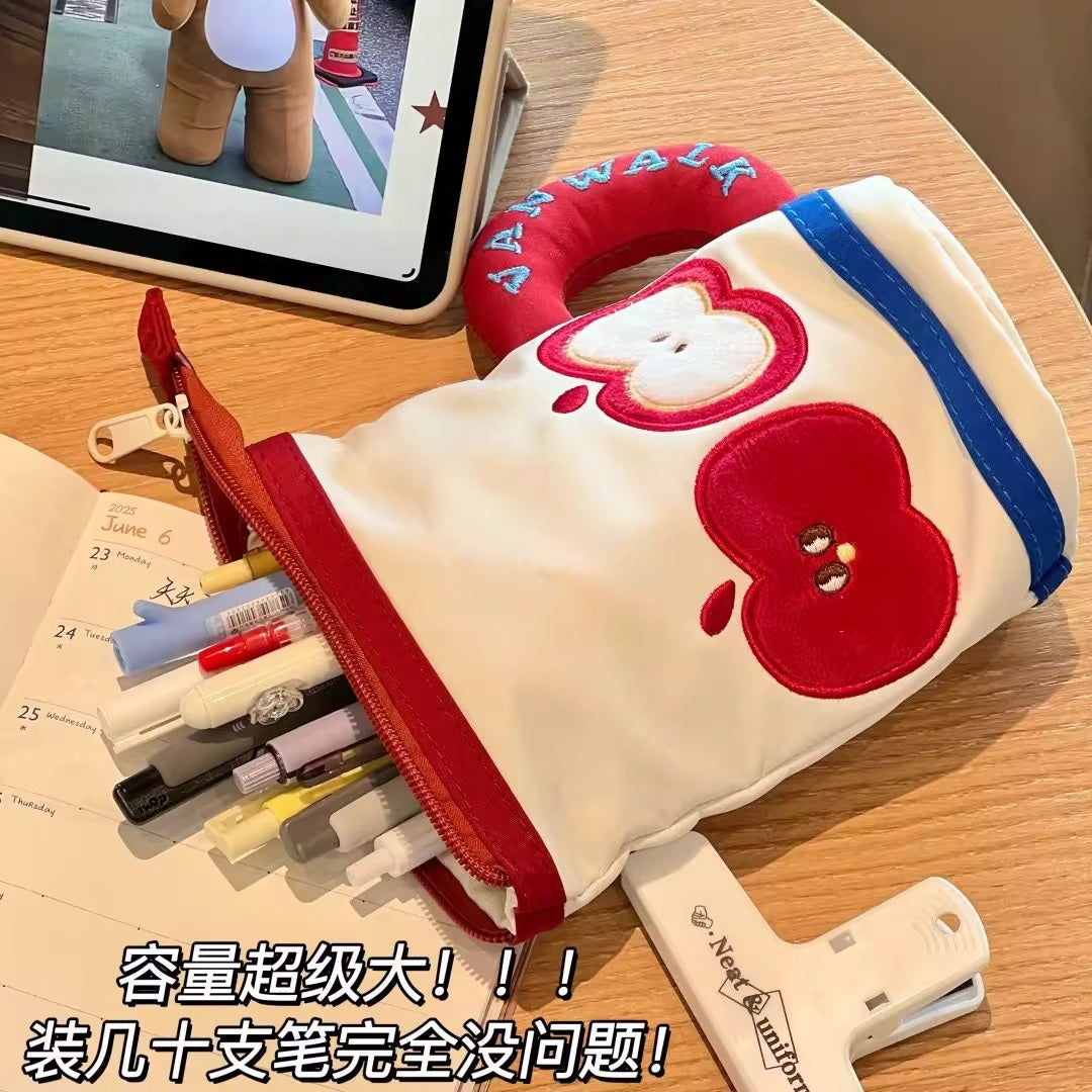 Cute Apple Design Cup-shaped Pencil Case with Large Capacity for Students and Stationery Storage